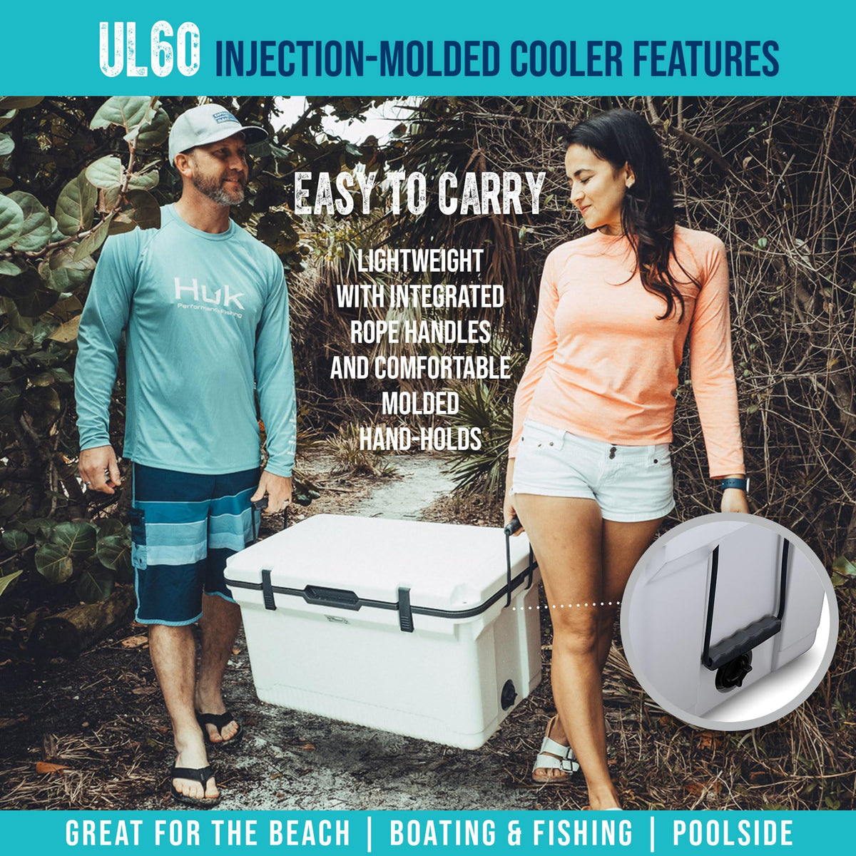 ENGEL 60 QT Ultra-Light Injection Molded Cooler - Ice Chest Keeps Ice up to 7 Days - Large Cooler Includes Wire Basket, Divider and Built-in Bottle Opener - Seafoam with Dark Grey Interior (Seafoam)
