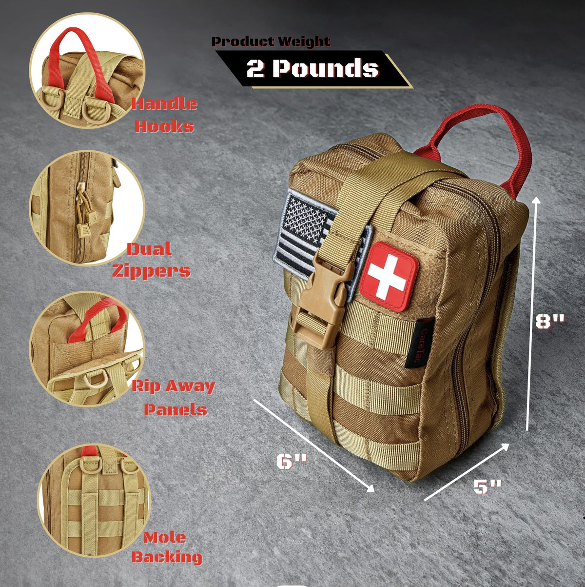 CareTac IFAK Trauma & First Aid Kit with CAT Gen 7 Tourniquet – Military-Grade Tactical Medical Kit Includes Israeli Bandage, Chest Seal, Splint & CPR Mask for Bleed Control, Gunshot Wounds & More