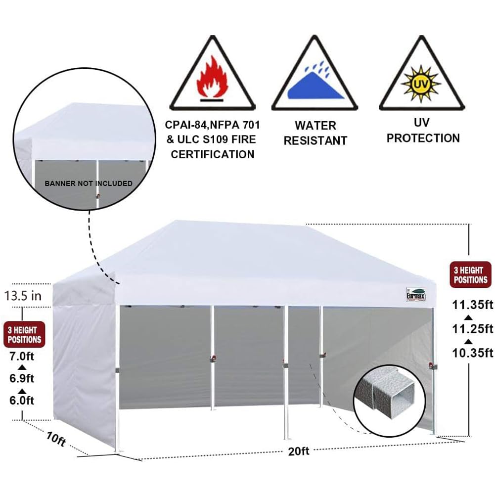 Eurmax USA 10x20 Pop Up Canopy Tent,Commercial Tent with Patented No-Tip Rolling Bag,4 Zippered Removable Walls,UV & Water Resistant Canopy Top,Heavy Duty Outdoor Gazebo,Instant Shelter(Blue)