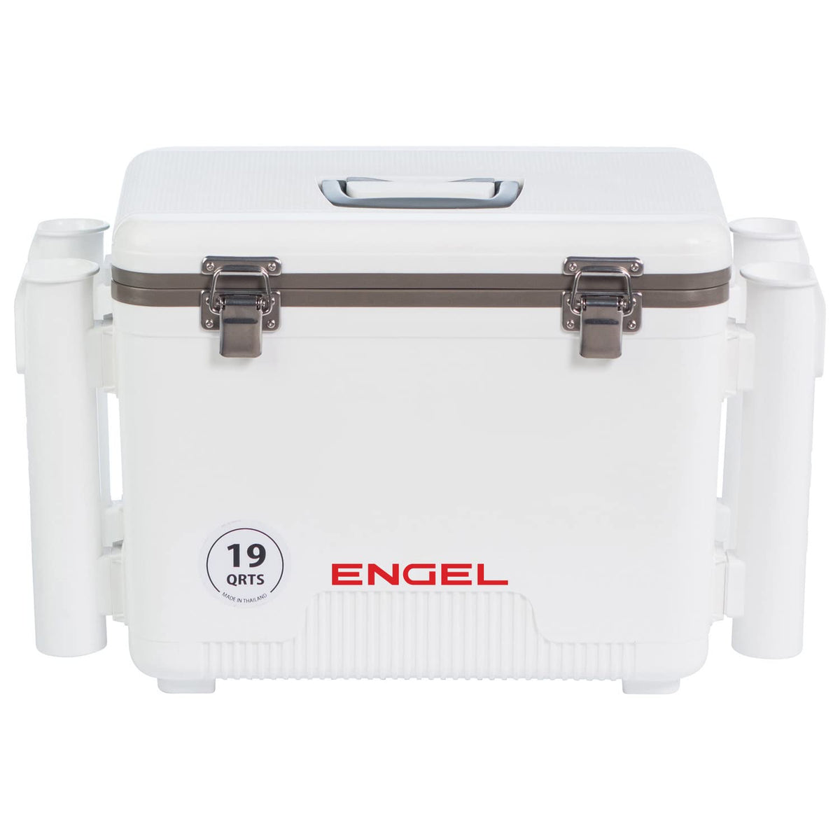 Engel UC19 19qt Leak-Proof, Air Tight, Fishing Drybox Cooler with Built-in Fishing Rod Holders, Also Makes the Perfect Small Hard Shell Lunchbox for Men and Women in White
