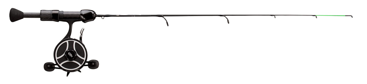 13 FISHING - The Snitch Pro/Freefall Ghost - Inline Ice Fishing Combo - 23" with Flex-Core Quick Action Tip - Left Hand Retrieve - SNPFF-23-LH Black