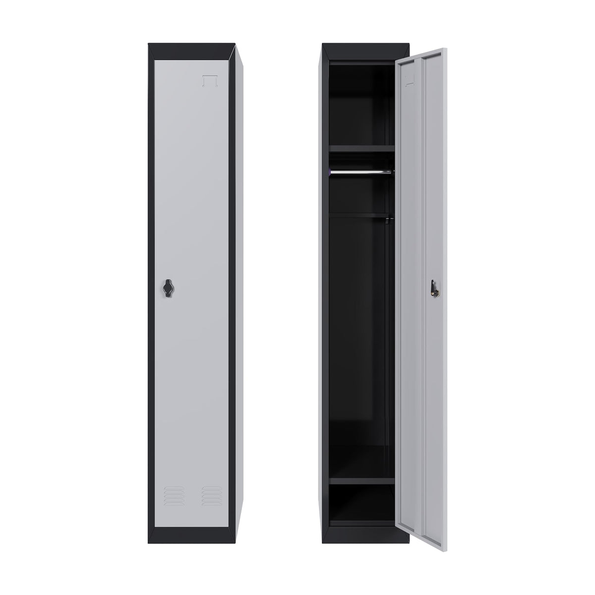 IDEALHOUSE Metal Locker, Metal Storage Cabinet with Shelves and 1 Door, Perfect for Employees and Students, Fits Schools, Garages, Offices, Gyms, and Homes, Easy Assembly, Grey and Black