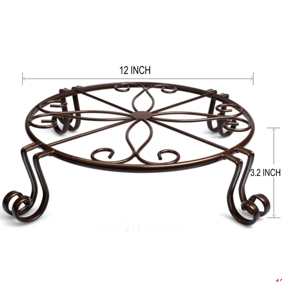 DearyHome 2 Pack 12" Plant Stands, Heavy Duty Rustproof Metal Plant Holders for Indoor and Outdoor Use, Wrought Iron Round Flower Stands for Patio, Balcony, and Garden (Bronze)