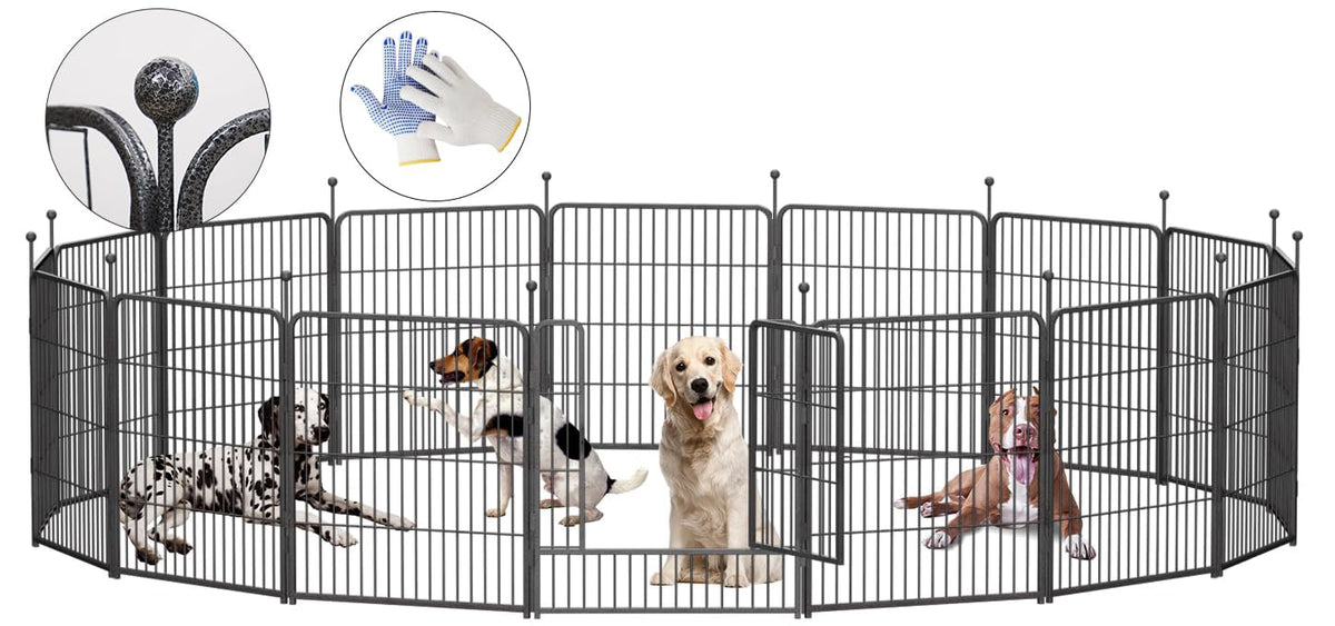 Dog Playpen,32/40/45 Inch Height in Heavy Duty, Folding Indoor Outdoor Anti-Rust Dog Exercise Fence, Portable Pet Playpen with Door for Large Medium Small Dogs and Pet (16 Panels, 32 Inch) Silver