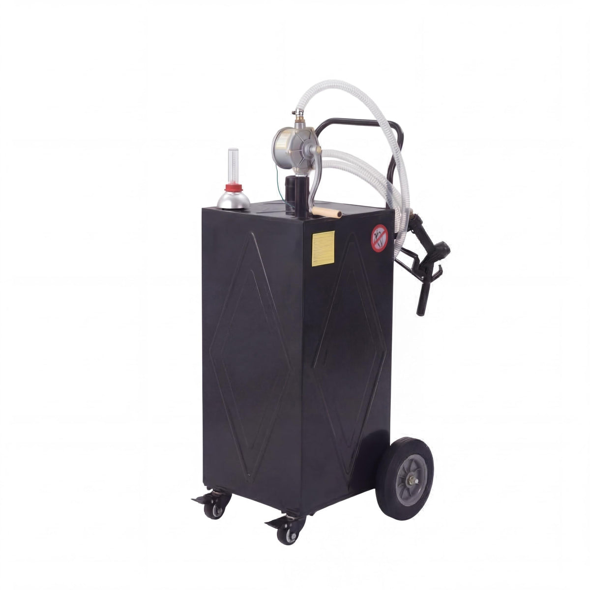 GarveeTech 35 Gallon Fuel Caddy with Manual Pump, Portable Fuel Transfer Tank on Wheels, Heavy Duty Gasoline & Diesel Storage Container for Trucks, Boats, ATVs, Lawn Mowers, Farm Equipment - Black