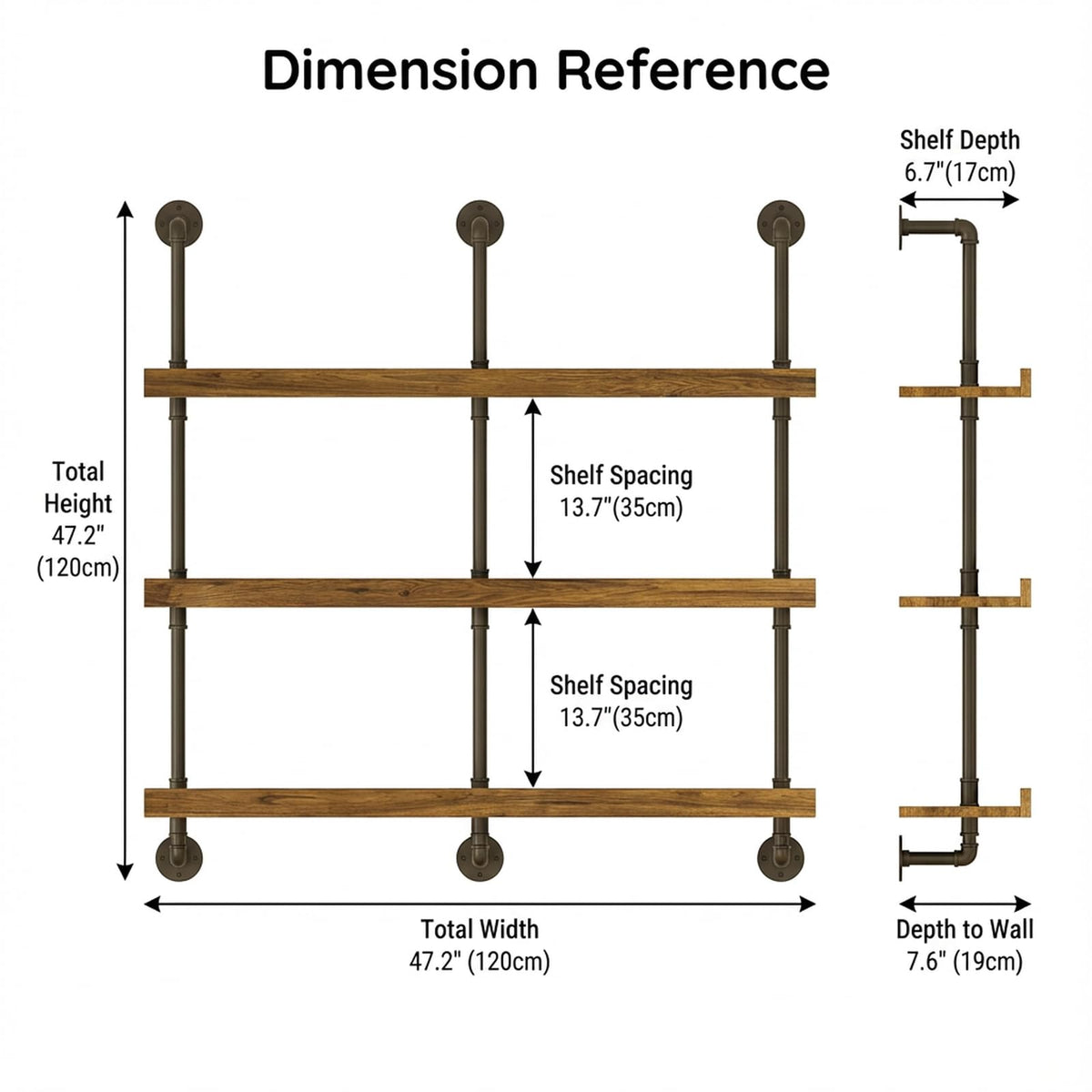 Woskar 3-Tier Wall Mounted Wine Rack, Industrial Pipe Bar Shelf for Wine Bottle Storage, Industrial Pipe Shelves Shelf Shelving for Home Bar Dining Room Kitchen (47.2" W x 47.2" H)
