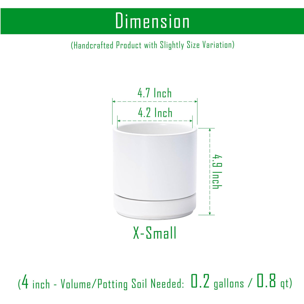 D'vine Dev Set of 2 Plants Pot, 4.7 Inch Ceramic Planter Pot for Plants with Drainage Hole and Saucer, White, 94-V-B-1