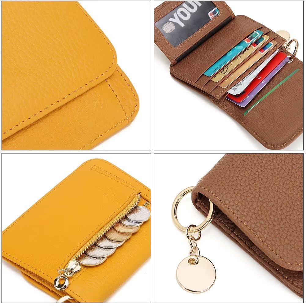 Mudono Small Wallet for Women RFID Blocking Genuine Leather Card Case Slim Tri-Fold Wallet with Zipper Pocket and Keychain