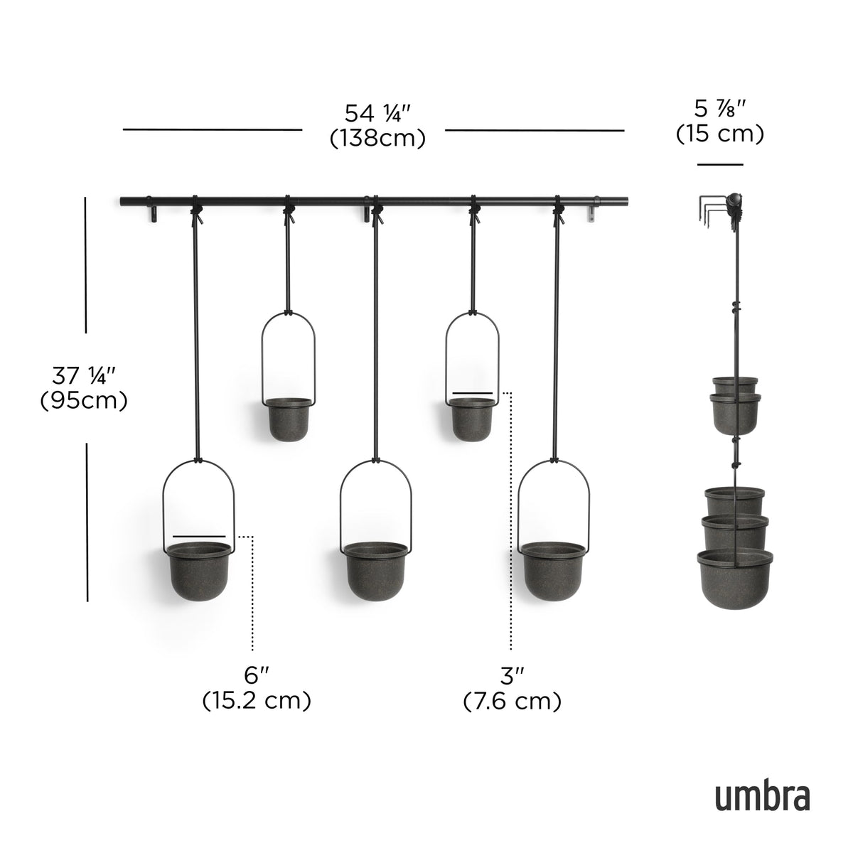 Umbra Triflora Hanging Planter for Window, Indoor Herb Garden, Set of 5, Black