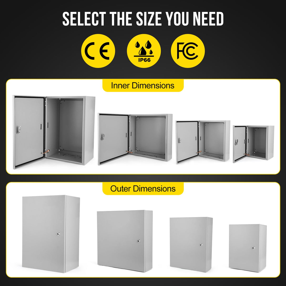 24x24x12 Inch NEMA 4X Industrial Steel Electrical Enclosure, Waterproof & Dustproof Outdoor Junction Box with Hinged Lockable Door and Mounting Plate for Commercial & Residential Circuit Protection