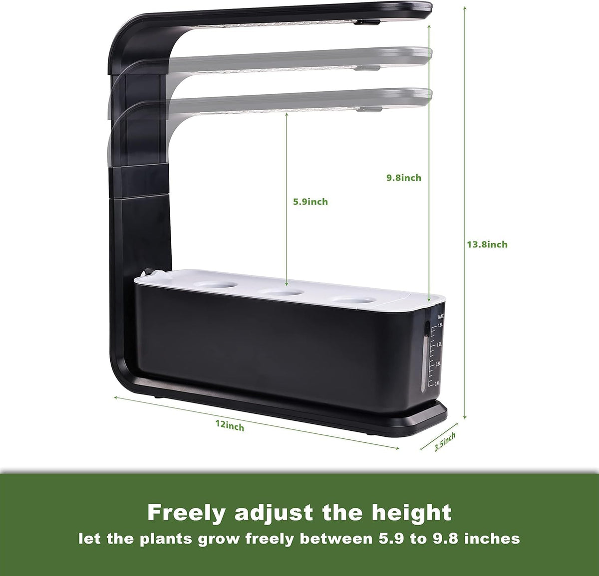 Elevon Hydroponic Growing System, 12-Pod Indoor Garden with LED Grow Light & Height-Adjustable Stand, Quiet Smart Pump Germination Kit, Fresh Harvest Hydroponic Planter for Herbs/Vegetables, Black