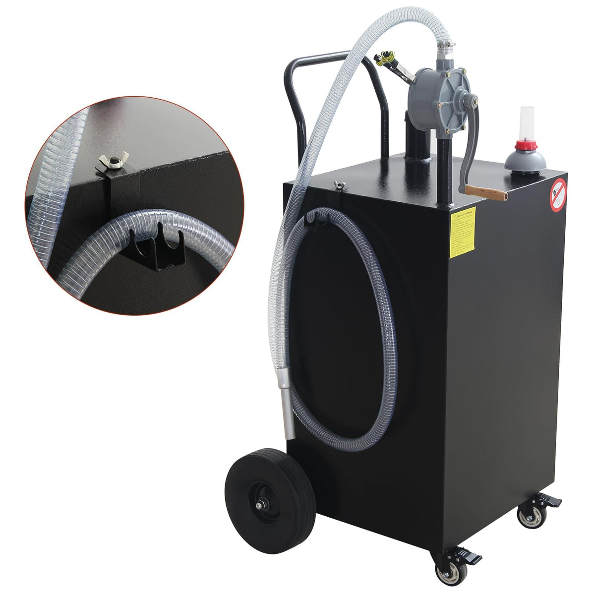 45 Gallon Fuel Caddy, Portable Gas & Diesel Storage Tank with Manual Pump, Fuel Caddy with 4 Wheels for Refueling Cars, Trucks, Lawn Mowers, ATVs, and Boats.