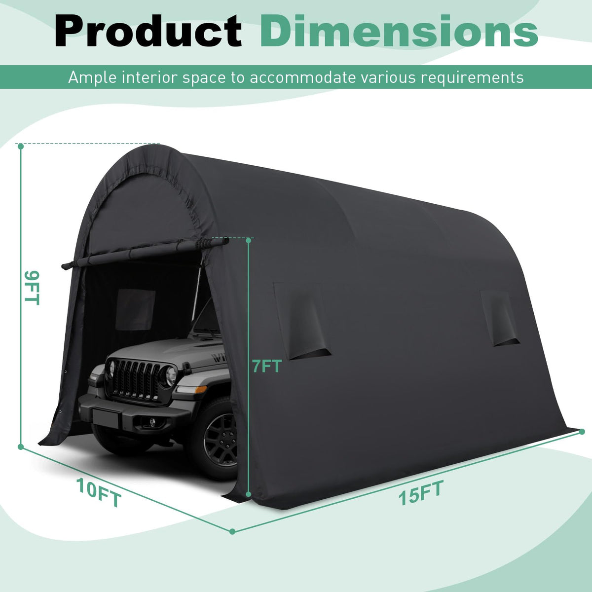 COBIZI Carport 10x15 Heavy Duty Portable Garage Storage Shelter Shed with All-Steel Metal Frame & Vents, Anti-Snow Waterproof Round Style Outdoor Storage Shed for Car, Truck, Boat, Patio Furniture