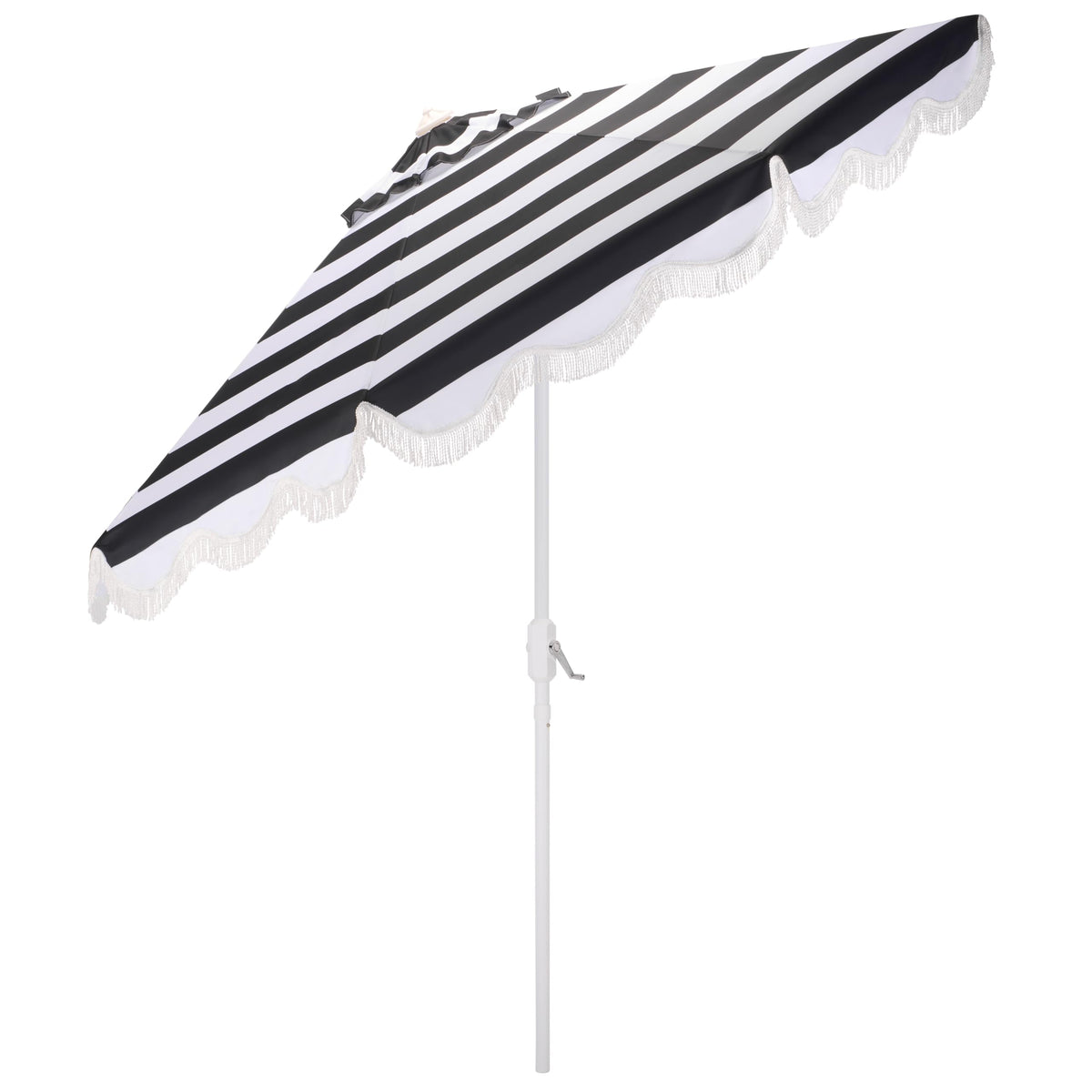 SAFAVIEH Outdoor Patio Furniture Collection – Lucerna 9 Ft Crank Patio Umbrella, Black Stripe & White Pole, Market Umbrella with Crank Lift (PAT8025A)