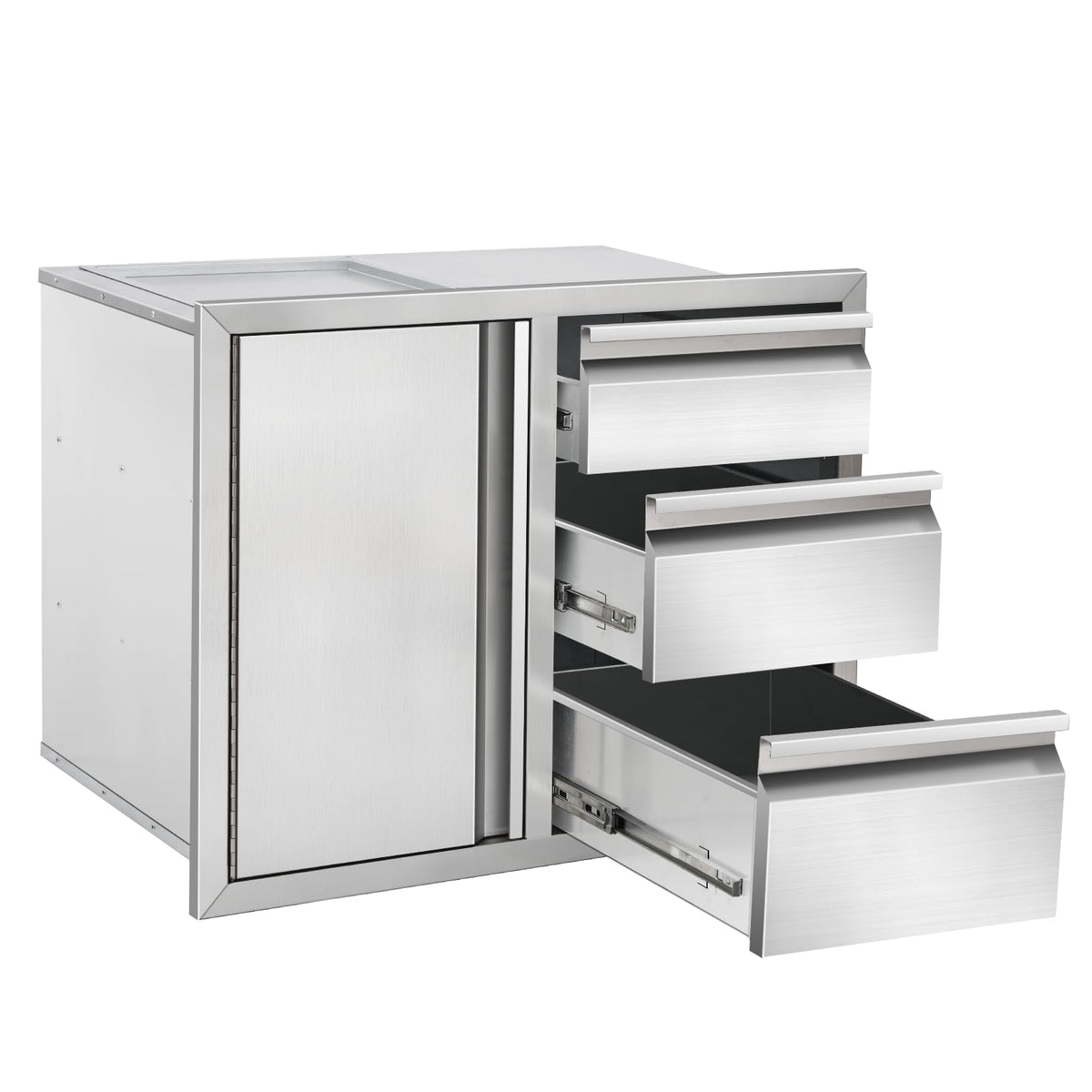 Duluciate Outdoor Kitchen Drawer Combo Cabinet, Stainless Steel Triple Drawers with Integrated Access Door, 28" W x 22" H x 19.5" D Outdoor Built-in Cabinet for BBQ Island Grill Stations