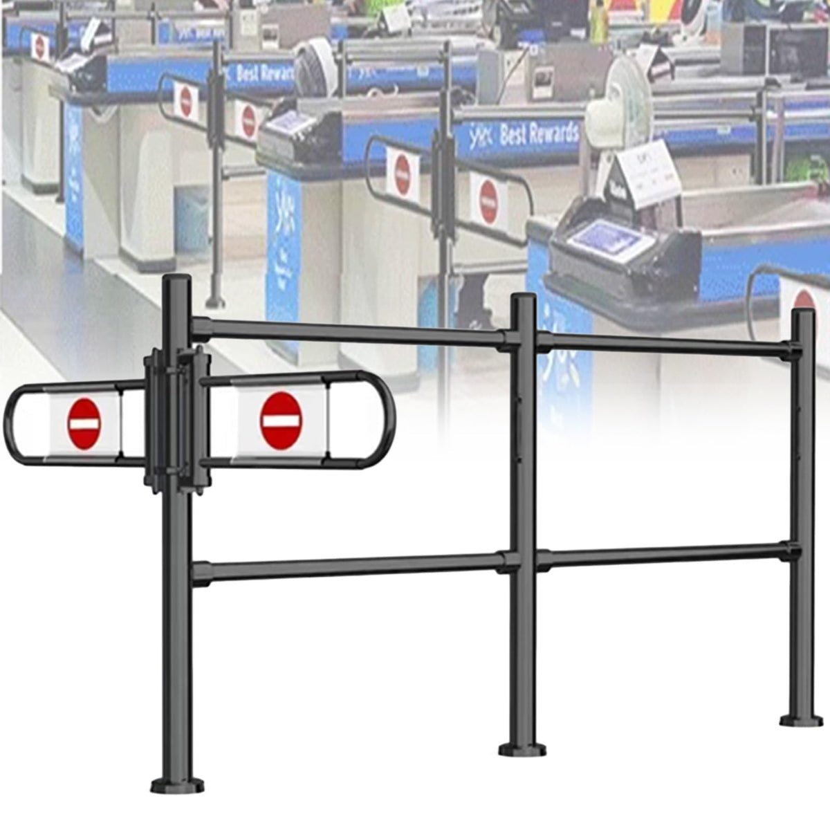JIIPOREGJ Stainless Steel Supermarket Cashier Counter Safety Gateautomatic Closing Swing Door for Pedestrian Access | Black 100X100Cm 1-Way Entrance for Libraries Stores.Black-200X100Cmx6.3Cm/C