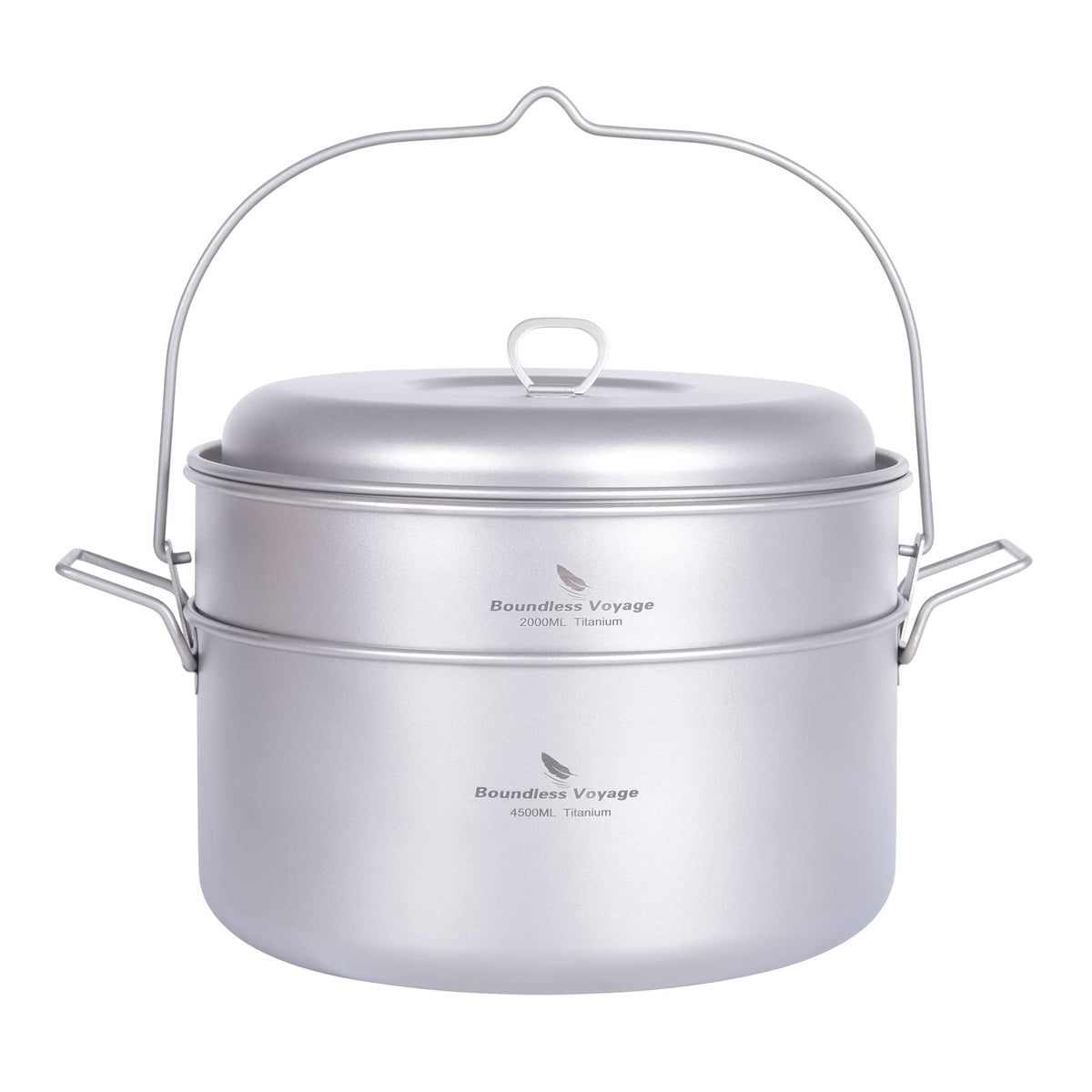Boundless Voyage Titanium Food Steamer Pan Stock Pot Soup Pot Outdoor Hanging Pot Portable Travel Household Kitchenware Cooking Kit Hot Pot for Camping Picninc (Ti2114C(4.5 Pot+2l Steamer))
