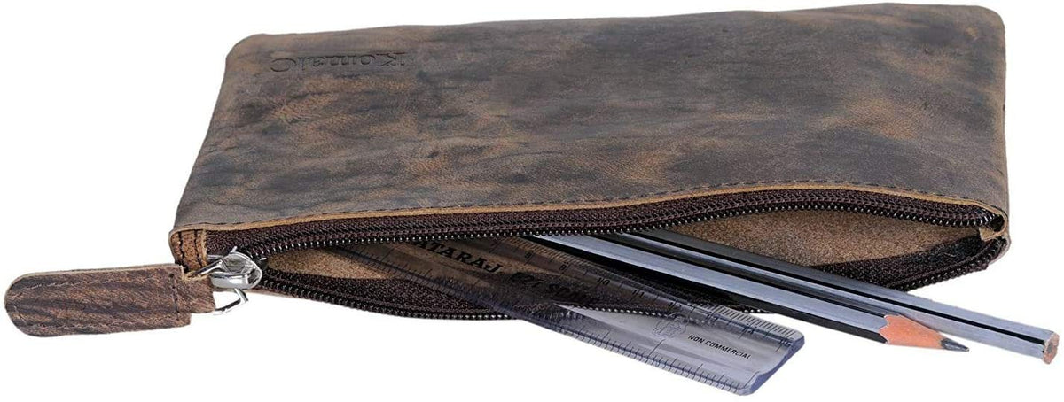 Leather Pencil pouch pen case zippered pencil case Sleeve Elegant and practical for artists. Perfect for office by KomalC