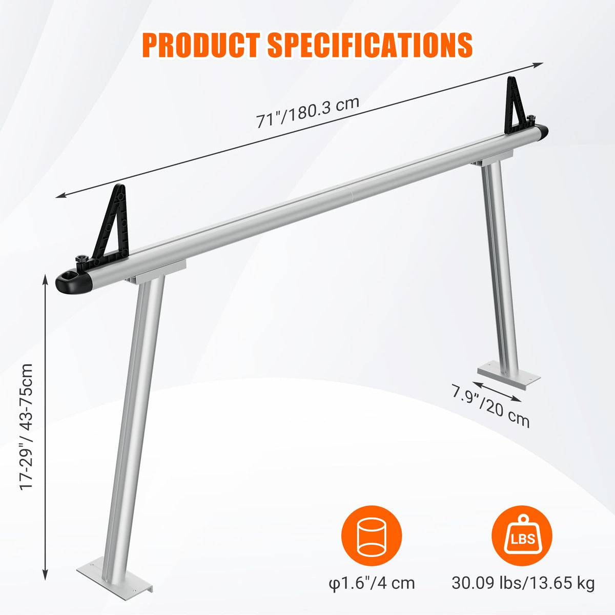 71" Aluminum Truck Ladder Rack, 800 Lbs Capacity Truck Rack, Heavy Duty Universal Pickup Truck Bed Rack with 8 No-Drill c-Clamps for Kayak, Surfboard, Lumber, Ladder & More