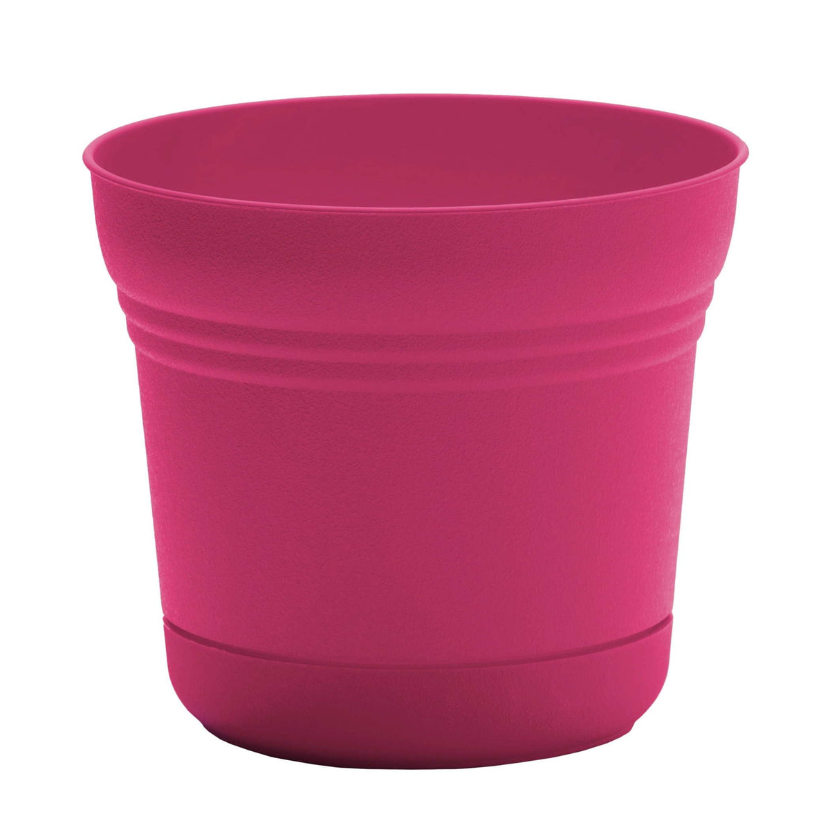 Bloem Saturn 7" Round Plastic Planter - Indoor/Outdoor, Snap-in Saucer & Drainage Holes, Fuchsia, 4-Pack