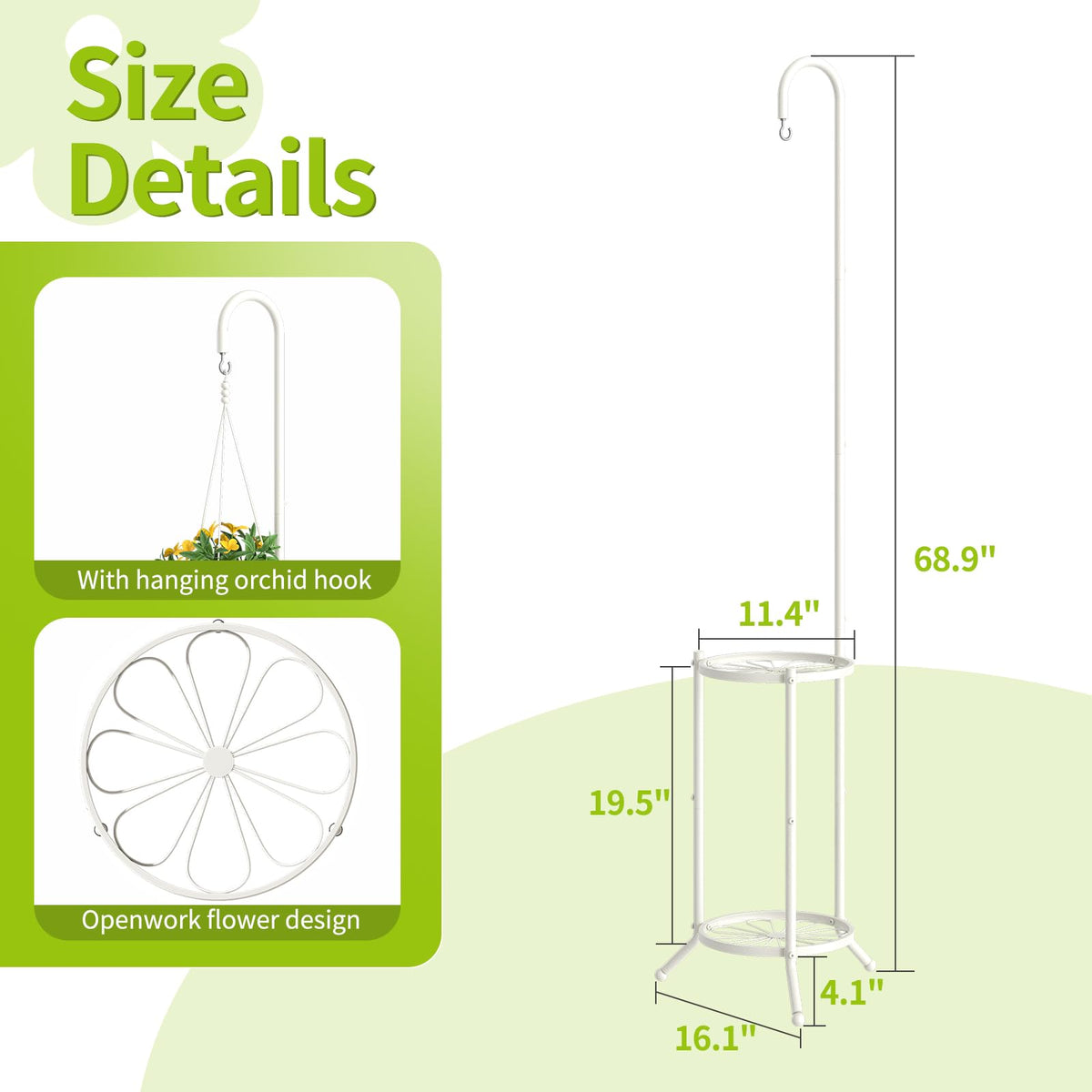 Plant Stand with Hooks Indoor Outdoor Corner Tall Plant Stand Heavy-Duty Metal 3-Tier Plant Shelf Holder Rack for Patio Garden Balcony Living Room Bedroom(semicircular White)