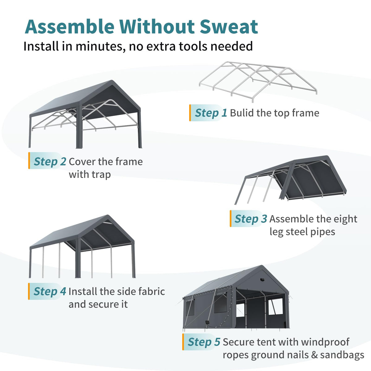 12x20FT Heavy Duty Carport Canopy,Extra Large Portable Car Tent Garage with Roll-up Windows and All-Season Tarp Cover,Removable Roof&Side Wall for Car,SUV,Boats