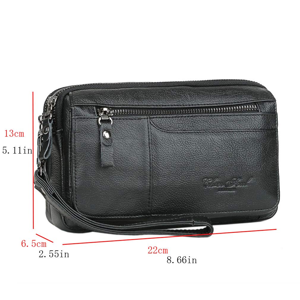 KPYWZER Leather Clutch Purse Wallet Men Wristlet Organizer Holder Wrist Bag Pack Business Handbag Black