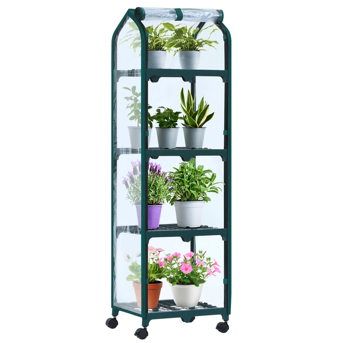 Ohuhu Mini Greenhouse for Indoor Outdoor, Small Plastic Plant Green House with Locking Wheels Portable Greenhouses with Durable Cover for Seedling, Ideal Gardening Gifts for Women Men Transparent