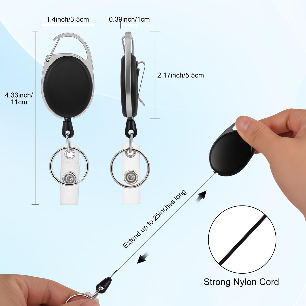 25 Pack Badge Reels Retractable ID Badge Holder with Carabiner Reel Clip ID Card Key Holder with Ring for Office Worker Employee Teacher Nurse Doctor