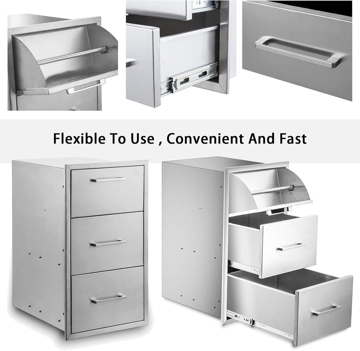 17W30H21D Inch Outdoor Kitchen Drawers Stainless Steel Double Drawer w/Paper Towel Holder Combo Works with Your Grilling or Prep Zones for Outdoor BBQ Island