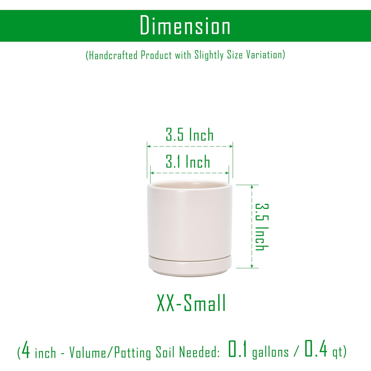 D'vine Dev 3.5 Inch Ceramic Planter Pot with Drainage Hole and Saucer, Indoor Cylinder Round Planter Pot, Oatmeal, 94-O-A-8