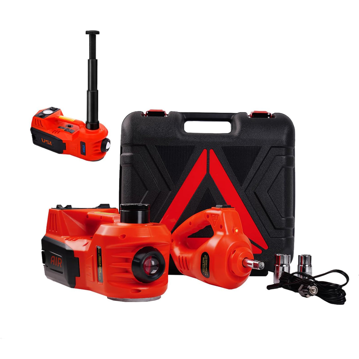 ROGTZ Electric Hydraulic Car Jack Kit 5 Ton 12V Portable Lift Range 17.7 Inch with Impact Wrench and Tire Inflator Pump for SUV Sedan Truck Car Repair Floor Jack for Vehicle Tire Change with LED Light