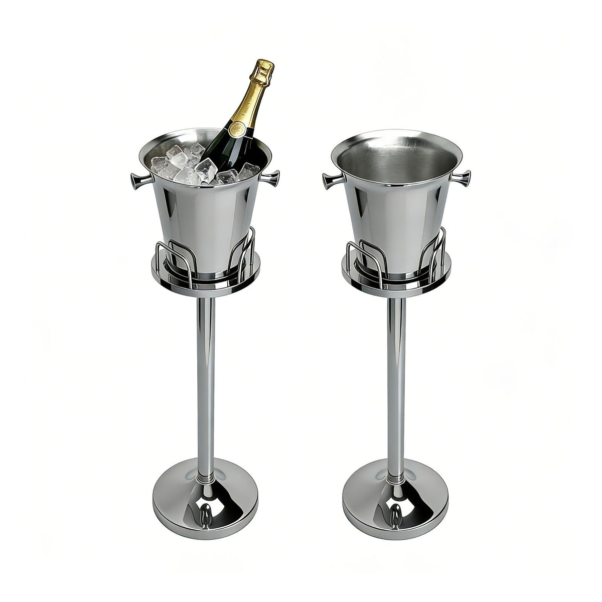 Champagne Bucket with Stand, Wine Bucket Stand with 5L Bucket, Stainless Steel Standing Ice Buckets for Bar, KTV, Hotel, Party, Gathering (Silver, 2 Packs)