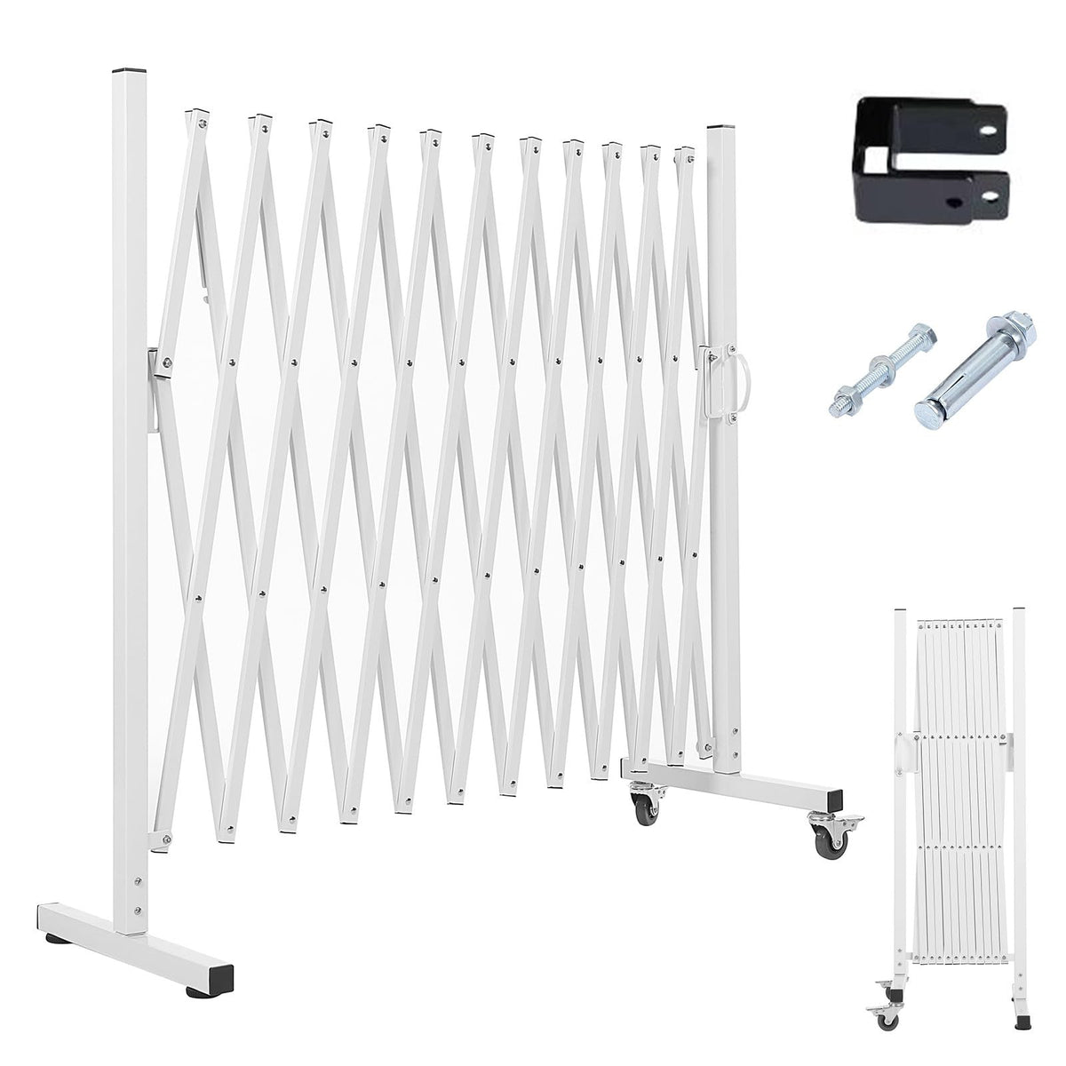 AkiiGer Metal Expandable Barrier Fence for Dogs, Portable Barricade Gate with Casters, Foldable Pet Gate Indoor Outdoor for Rooms, Stairs, Driveway, Garage, Yard, Doorways, 11 Feet, White
