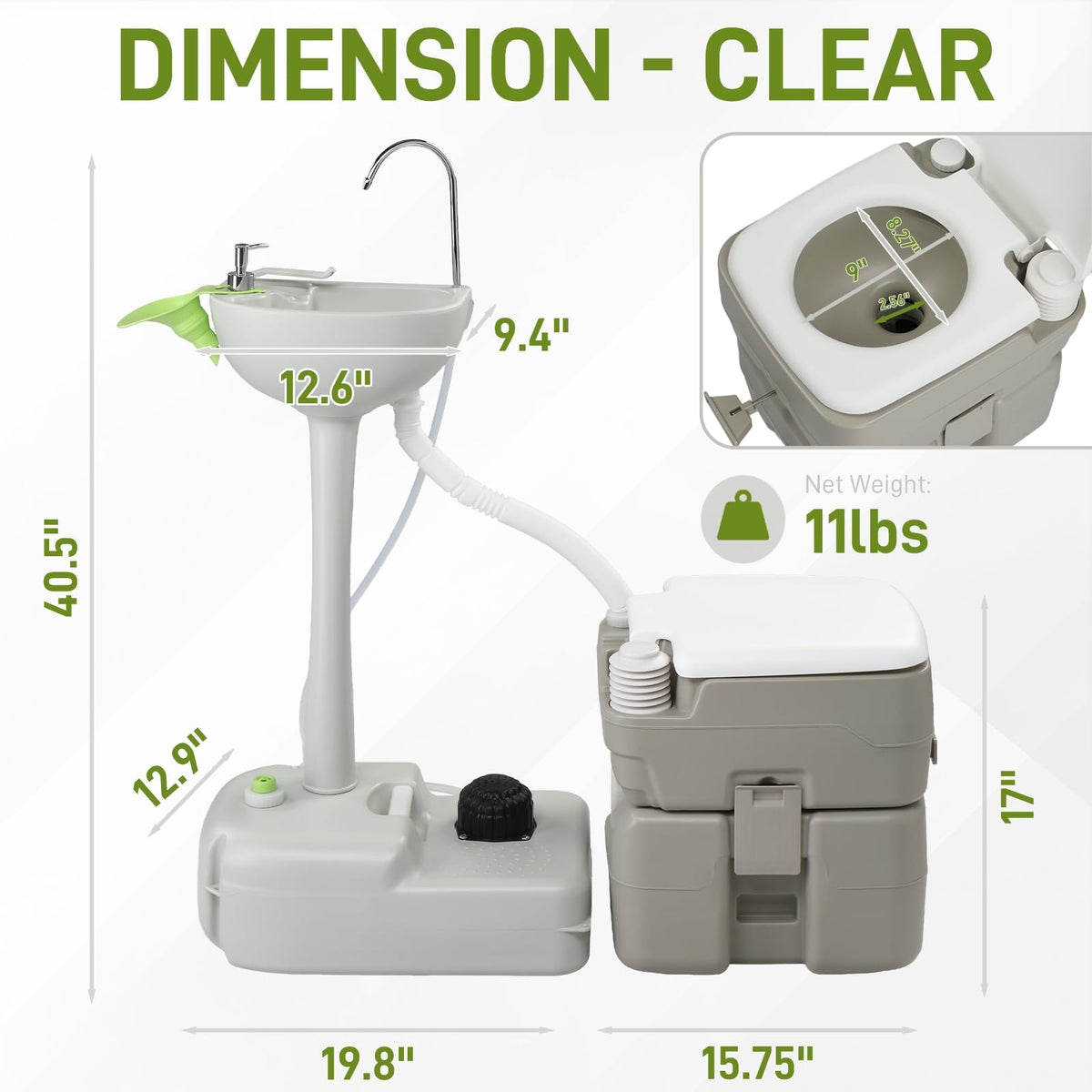 Outvita Portable Sink and Toilet Combo, 5 Gallon Hand Washing Station & 5.3 gallon Flushing Toilet, Detachable Wastewater Recycled Perfect for Outdoor Camping RV Travel Boat