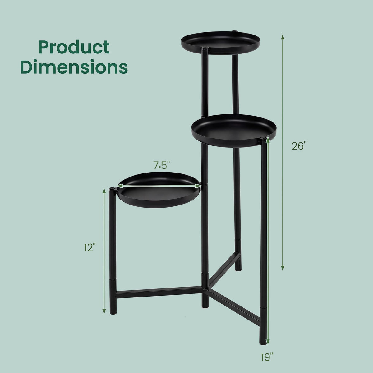 COSTWAY 3 Tier Corner Plant Stand, 26 Inch Metal Plant Shelf Flower Pot Stand, Heavy Duty Plant Holder for Outdoor Indoor Living Room Balcony