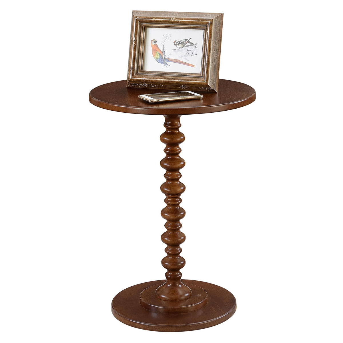 Convenience Concepts Palm Beach Spindle Table 17.75" - Traditional Round End Table for Living Room, Turned Solid Wood Side Table, Classic Display Pedestal Table, Espresso