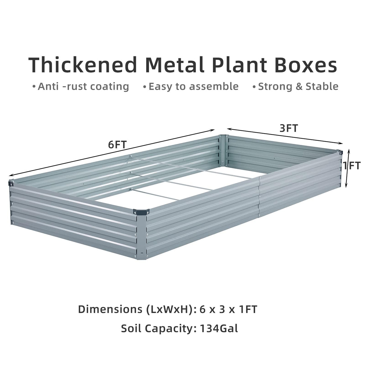 Meberam 2 Pack 6x3x1FT Galvanized Raised Garden Beds Kit Outdoor Metal Gardening Planter Box for Vegetable Elevated Flower Herbs,Gray