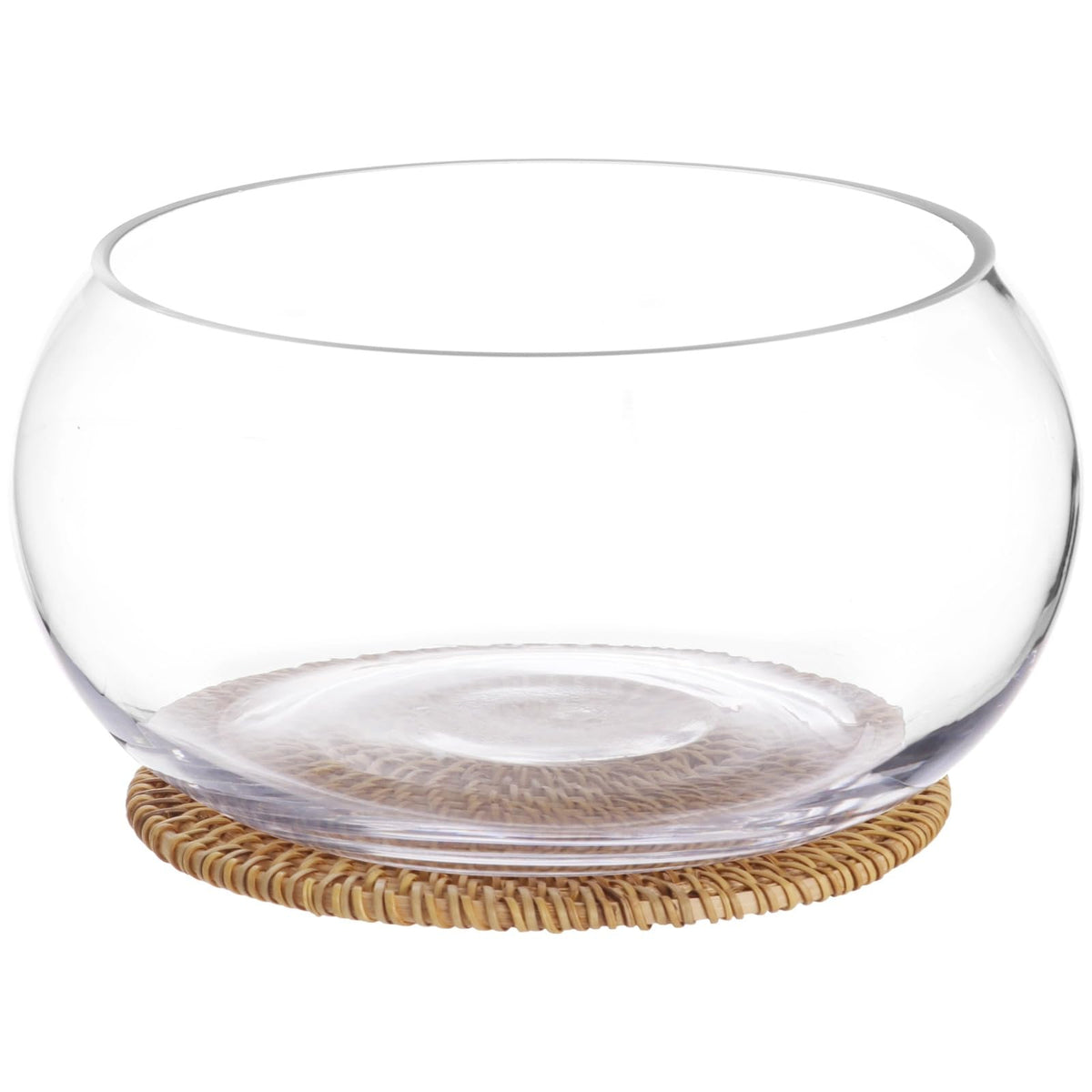 Lotus Bowl Planter with Rattan Mat - 10 in Round Glass Vase Bowl Hydroponic Lotus Planter Pot Propagation Vases Fish Bowl for Water Greens, Transparent Decorative Lotus Pot, Fish Tank