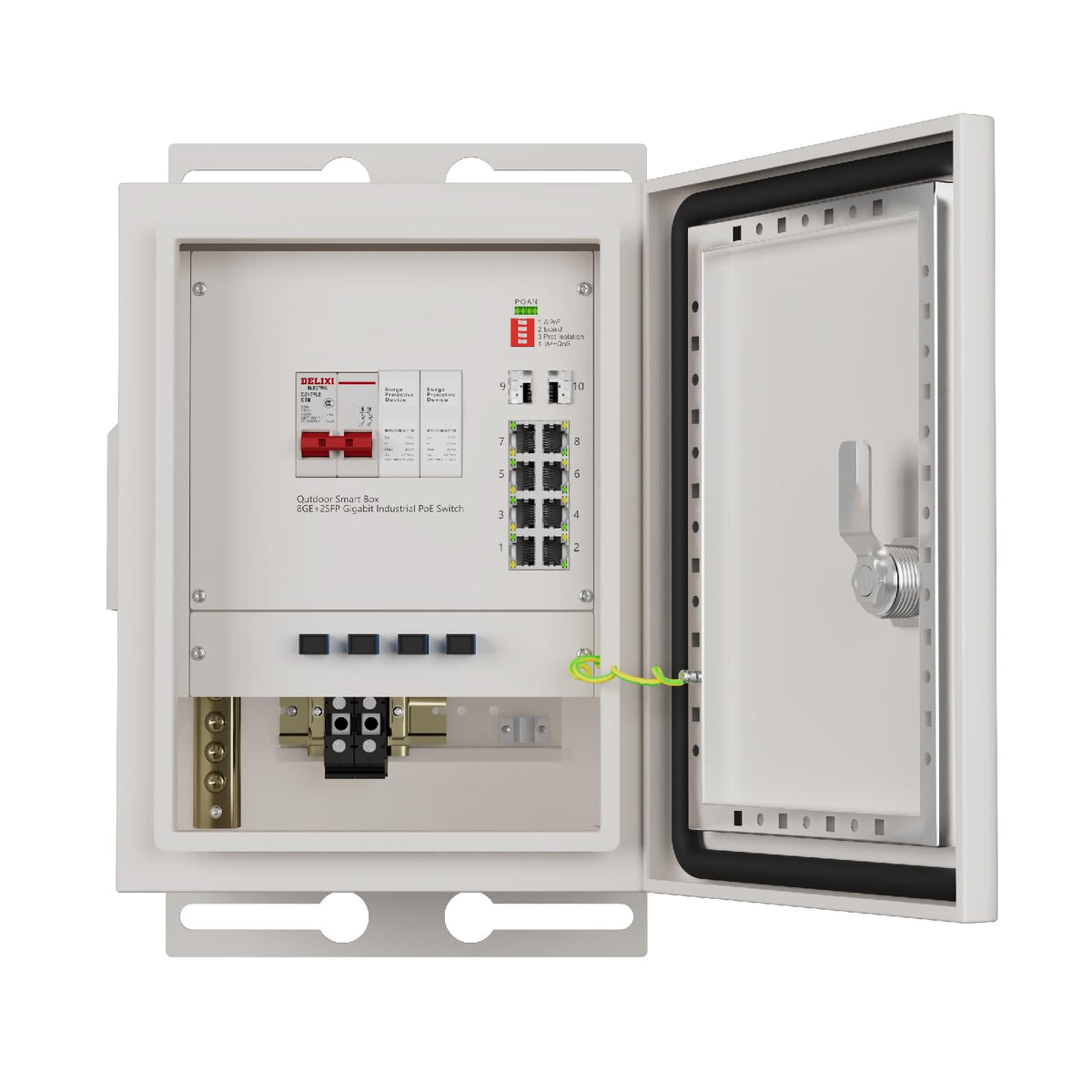 keepLiNK Outdoor Industrial PoE Switch Box, Integrated 8 Ports Gigabit PoE Switch Unmanaged, 2 SFP Slots, 300W Power Supply, Air Circuit Breaker, AC Lightning Arrester, IP55 Durable Metal Casing