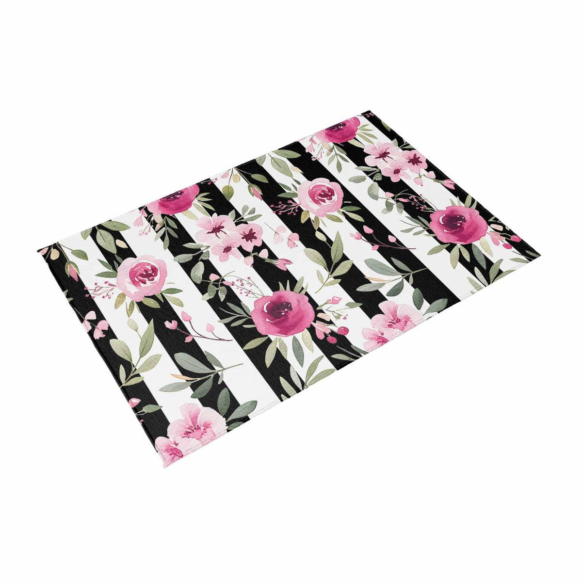 Outdoor Patio Rugs Pink Flowers Illustration Outdoor Area Rug Black and White Stripe Non-Slip Backyard/Camping RV Rug/Deck/Porch Rug Front Door Floor Mat Carpet,5x8ft,