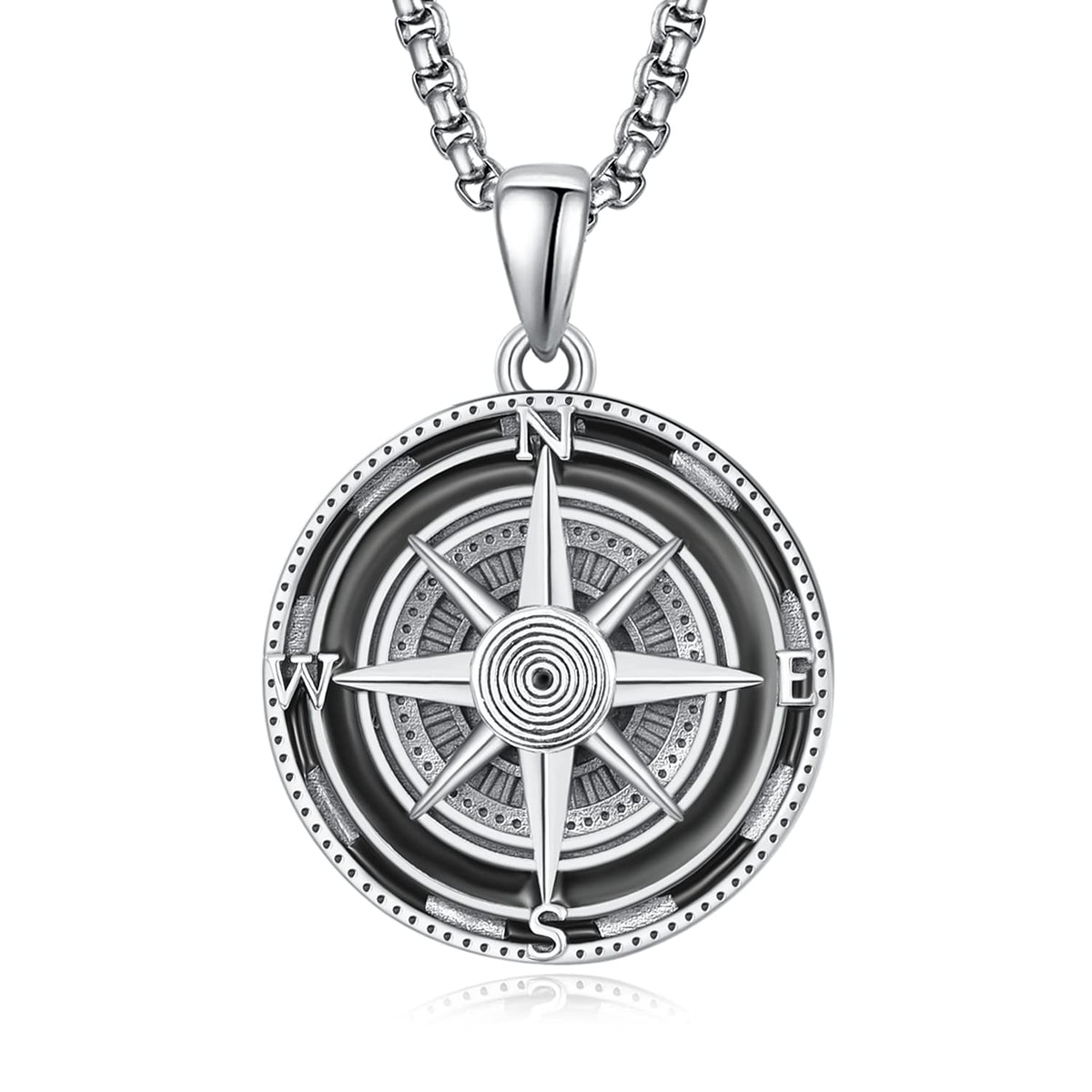 KINGWHYTE Compass Necklace for Men 925 Sterling Silver Necklaces Birthday Gifts Graduation Travel Jewelry for Husband Brother with Stainless Steel Chain 22"+2"
