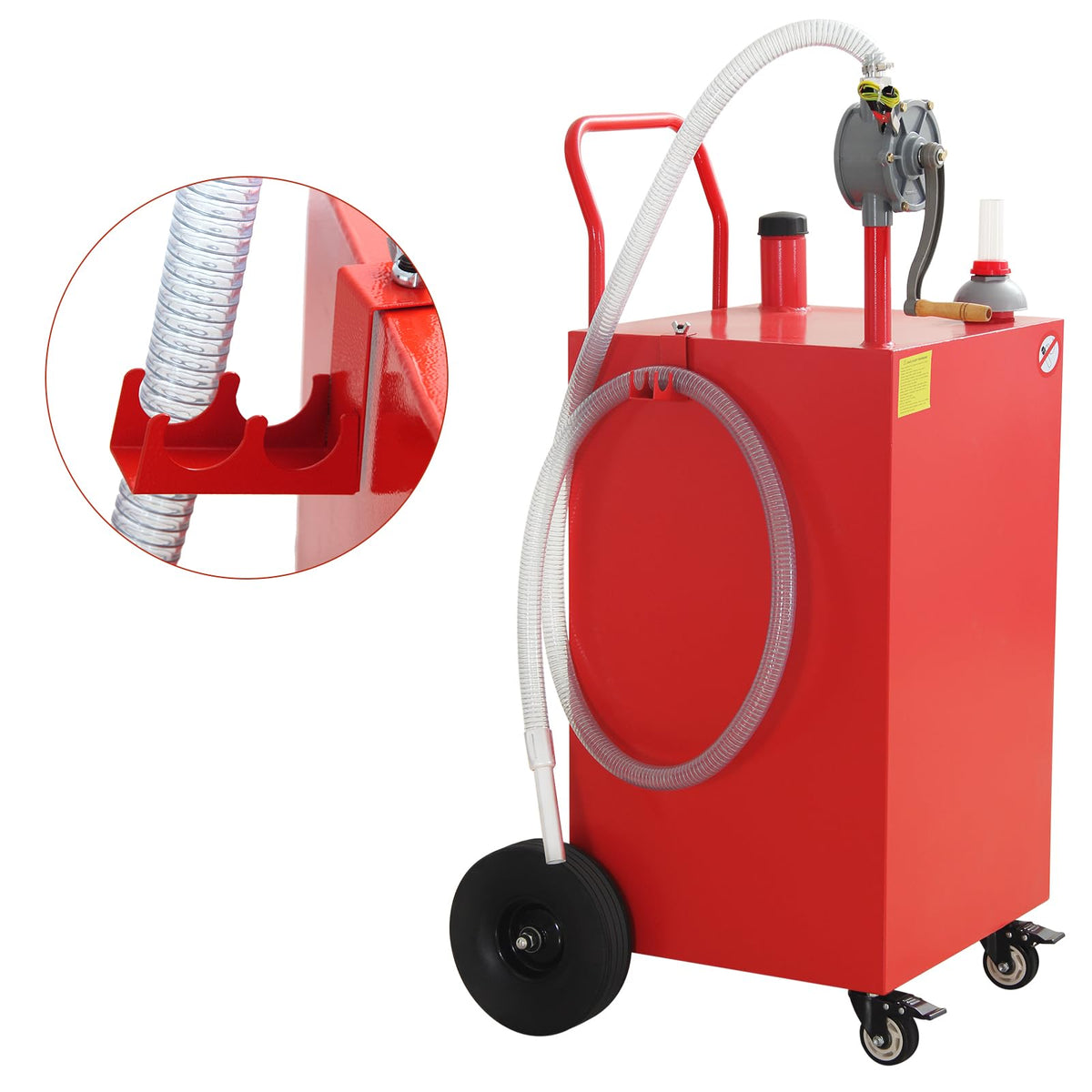 45 Gallon Fuel Caddy, Gas Storage Tank on 4 Wheels, Portable Gas Caddy with Manual Transfer Pump, Gasoline Diesel Fuel Container for Cars, Lawn Mowers, ATVs, Boats, Motorcycle (Red)