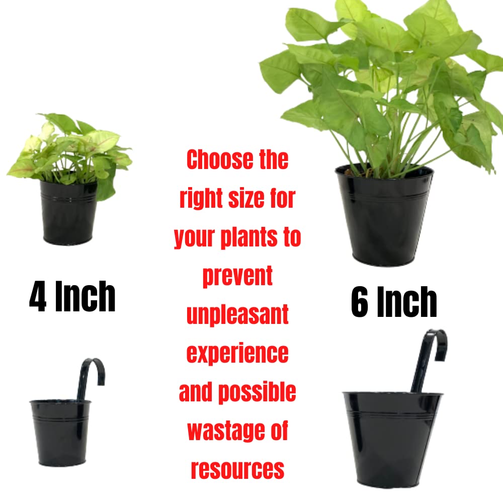 LaLaGreen Railing Planter 10 Pack, 6 Inch Hanging Flower Pot Black, Outdoor Large Metal Iron Fence Bucket, Balcony Garden Wall Deck Porch Patio Rail Decor Hanger Hook Farmhouse Balcony 6'''' (15cm)