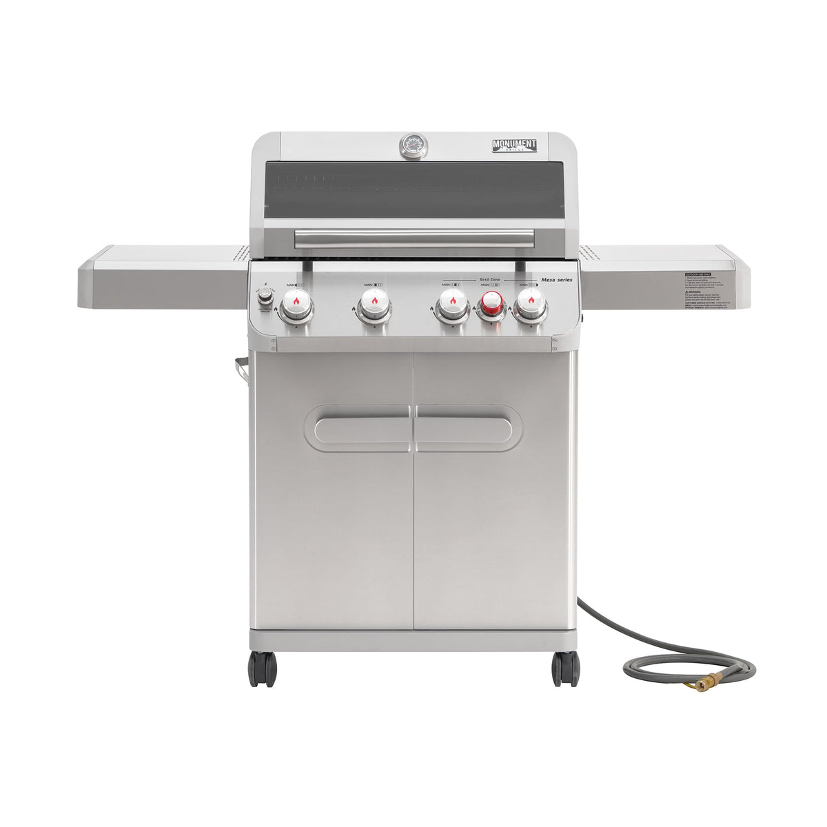 Monument Grills 4+1 Burner Natural Gas Grill with Natural Gas Hose, 50,000 BTU Stainless Steel Outdoor Patio Barbecue Grill, Broil Zone Fast Heating, Knob Lights, and Easy Cleanup, M415BZNG