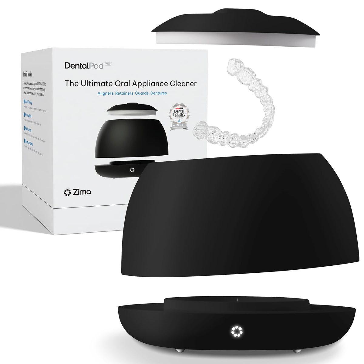Zima Dental Pod PRO: New Ultrasonic Retainer Cleaner Machine. Market-Leading, Best Aligner Cleaner, Nightguard Cleaner, Mouthguard Cleaner, Denture Cleaner, Ultrasonic Cleaner for Oral Dental Care