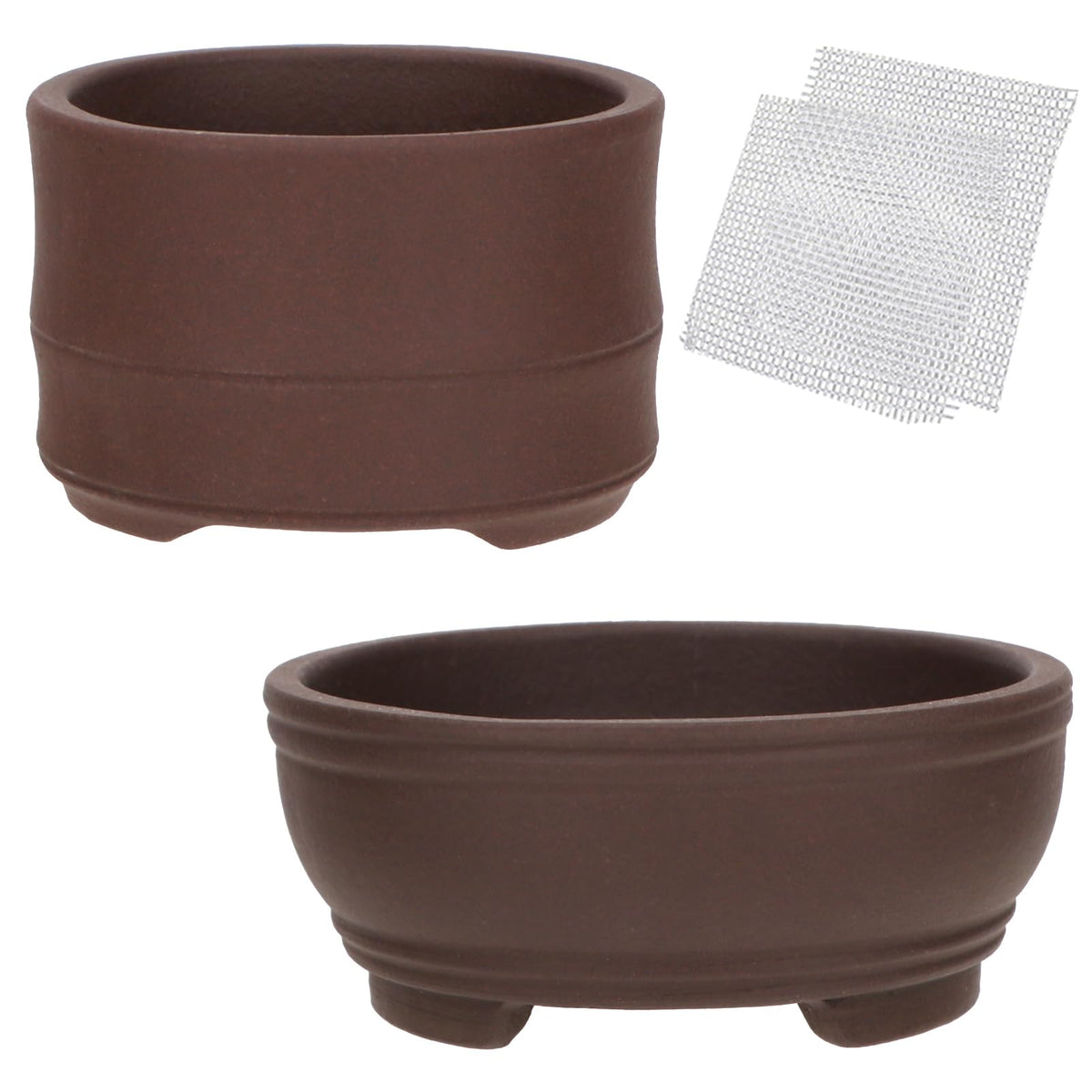 Bonsai Planter 2 pc 3.0" + 4.1" Unglazed Round Ceramic Succulent Pots Set