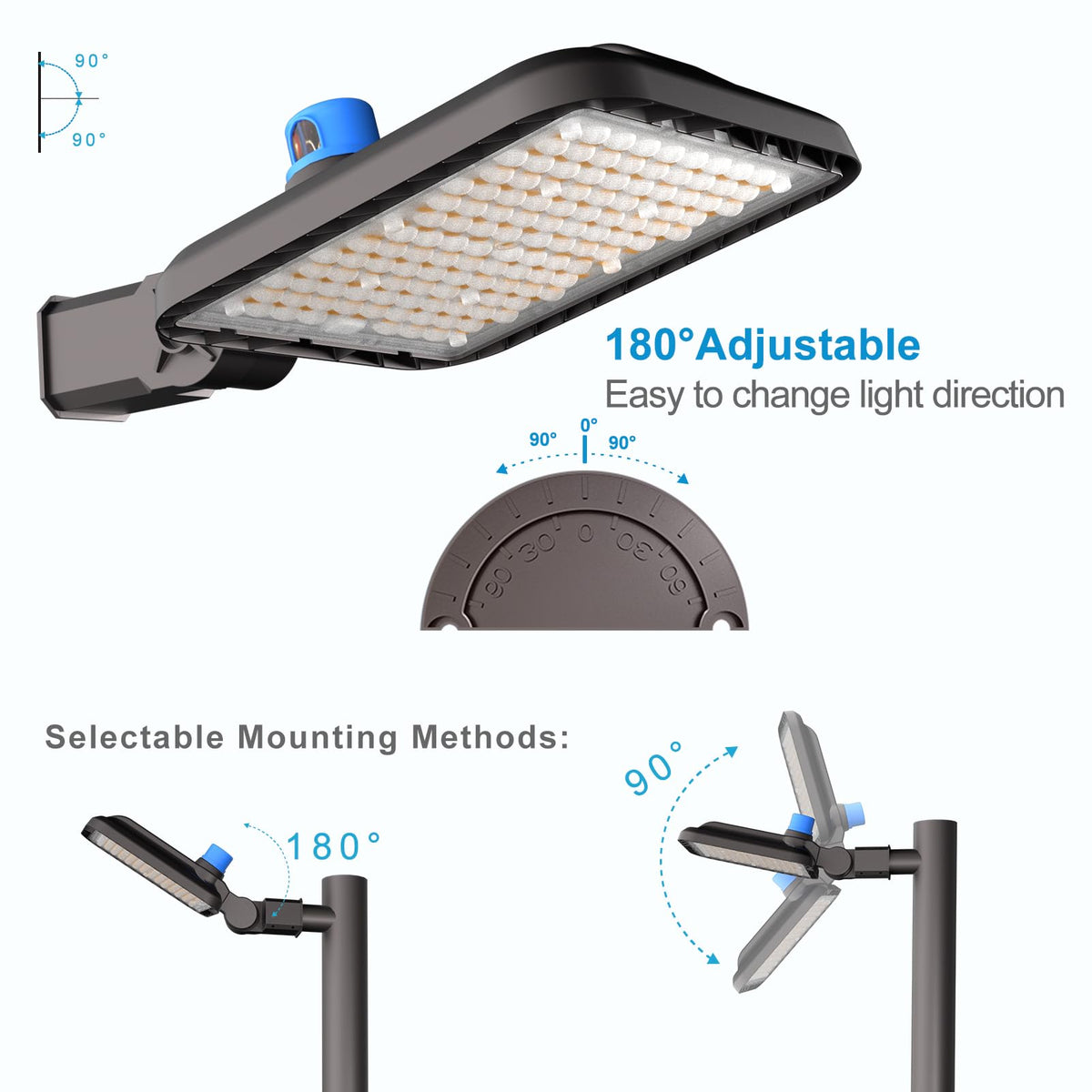 5Pack 240W LED Parking Lot Lighting 60000LM 5000K Pole Lights Outdoor with Smart Dusk to Dawn IP65 Outdoor LED Parking Lot Lights Pole Mount for 30~50Ft Yard,Driveway,Stadium,Roadway-7Yrs Warranty