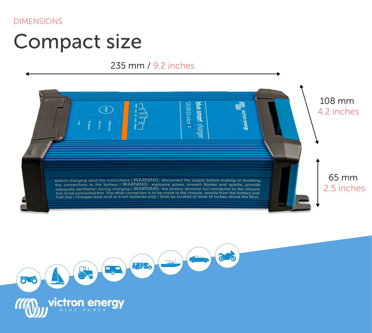 Victron Energy Blue Smart IP22 Smart Car Battery Charger 12V 20A, Float & Trickle Charger and Desulfator for Motorcycle, ATV, RV, Lithium and Deep Cycle Batteries, 3 outputs