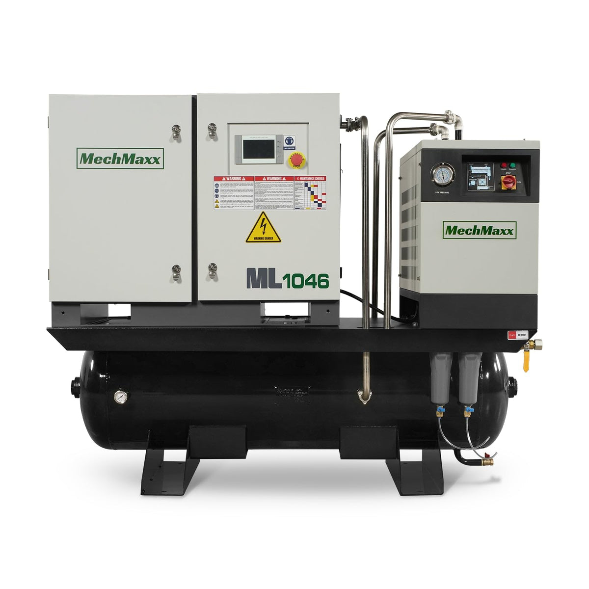 MechMaxx 10HP Combined Rotary Screw Air Compressor with Dryer & 66-Gal ASME Tank | 32 CFM, 116 PSI, 460V 3-Phase – Industrial Grade, ML1046